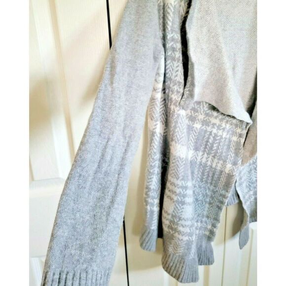 Lands End Cardigan Wrap Wool‎ Cashmere Blend Plaid PM 10-12 Petite Medium Gray - Picture 3 of 7